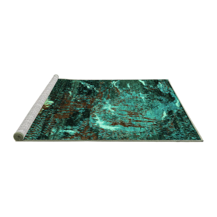 Sideview of Machine Washable Abstract Turquoise Modern Area Rugs, wshabs2542turq
