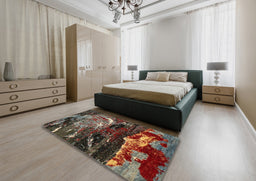Abstract Red Modern Rug in a Bedroom, abs2542