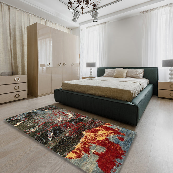 Abstract Red Modern Rug in a Bedroom, abs2542