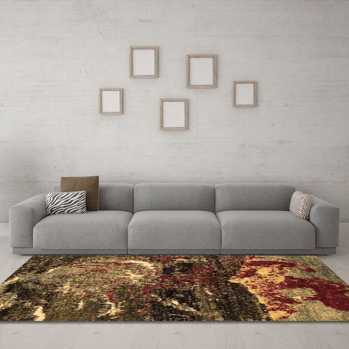 Machine Washable Abstract Brown Modern Rug in a Living Room,, wshabs2542brn