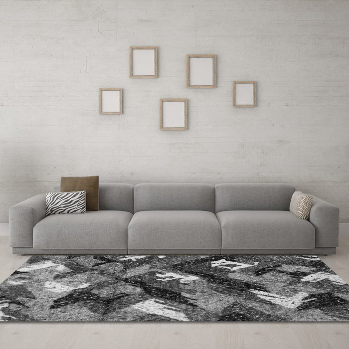 Machine Washable Abstract Gray Modern Rug in a Living Room,, wshabs2543gry