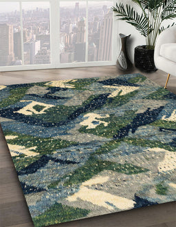 Abstract Dark Slate Gray Green Modern Rug in Family Room, abs2543