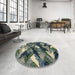 Round Abstract Dark Slate Gray Green Modern Rug in a Office, abs2543