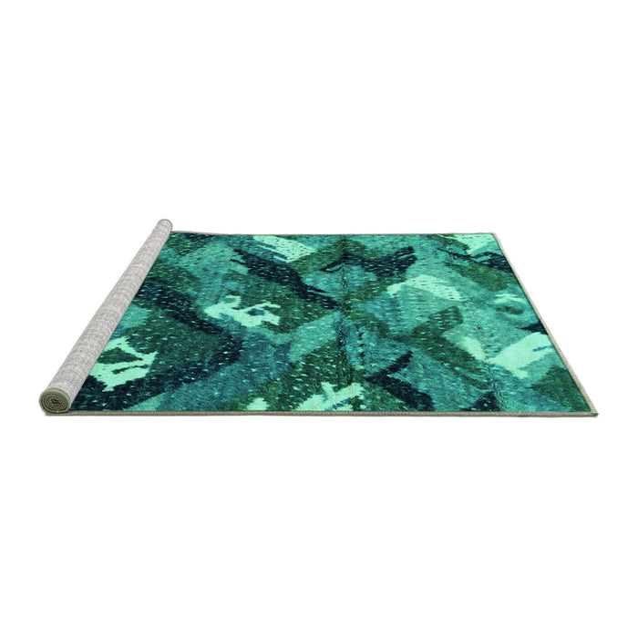 Sideview of Machine Washable Abstract Turquoise Modern Area Rugs, wshabs2543turq