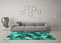 Machine Washable Abstract Turquoise Modern Rug, wshabs2543turq