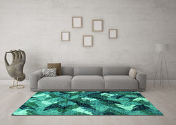 Machine Washable Abstract Turquoise Modern Area Rugs in a Living Room,, wshabs2543turq