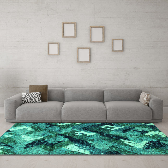 Machine Washable Abstract Turquoise Modern Area Rugs in a Living Room,, wshabs2543turq