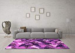 Machine Washable Abstract Pink Modern Rug in a Living Room, wshabs2543pnk