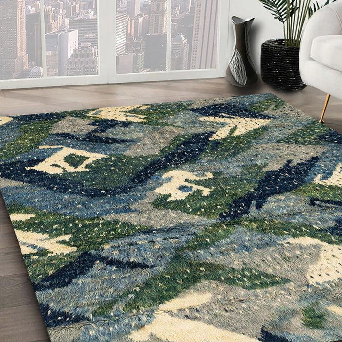 Abstract Dark Slate Gray Green Modern Rug in Family Room, abs2543