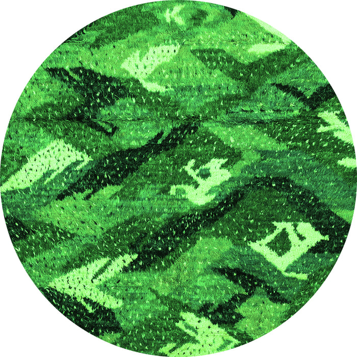 Round Abstract Green Modern Rug, abs2543grn