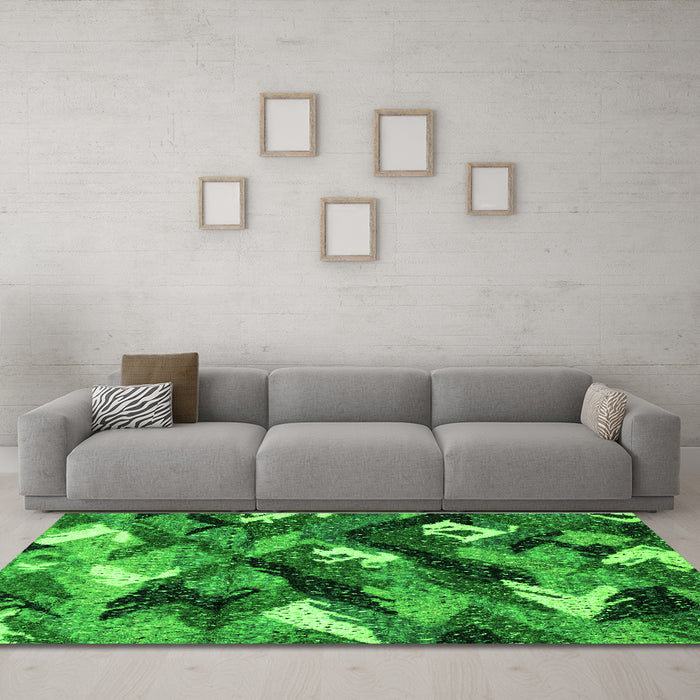 Machine Washable Abstract Green Modern Area Rugs in a Living Room,, wshabs2543grn