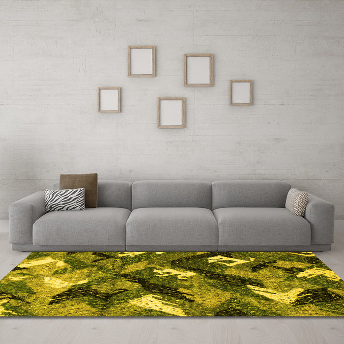 Machine Washable Abstract Yellow Modern Rug in a Living Room, wshabs2543yw