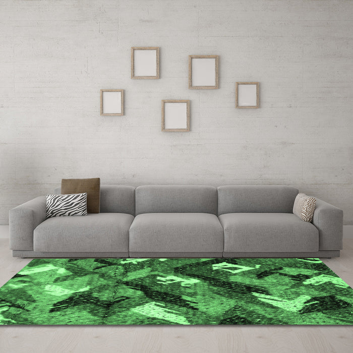 Machine Washable Abstract Emerald Green Modern Area Rugs in a Living Room,, wshabs2543emgrn