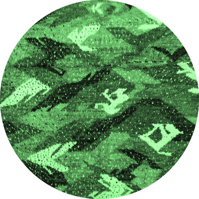 Round Machine Washable Abstract Emerald Green Modern Area Rugs, wshabs2543emgrn