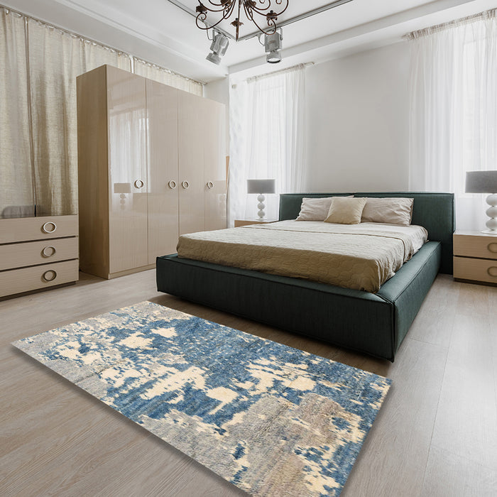 Abstract Slate Gray Modern Rug in a Bedroom, abs2544
