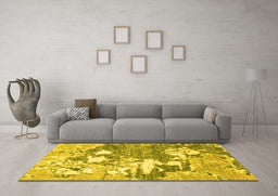 Machine Washable Abstract Yellow Modern Rug in a Living Room, wshabs2544yw