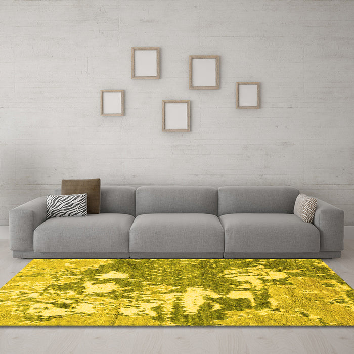 Machine Washable Abstract Yellow Modern Rug in a Living Room, wshabs2544yw