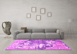 Machine Washable Abstract Pink Modern Rug in a Living Room, wshabs2544pnk