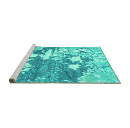 Sideview of Machine Washable Abstract Turquoise Modern Area Rugs, wshabs2544turq