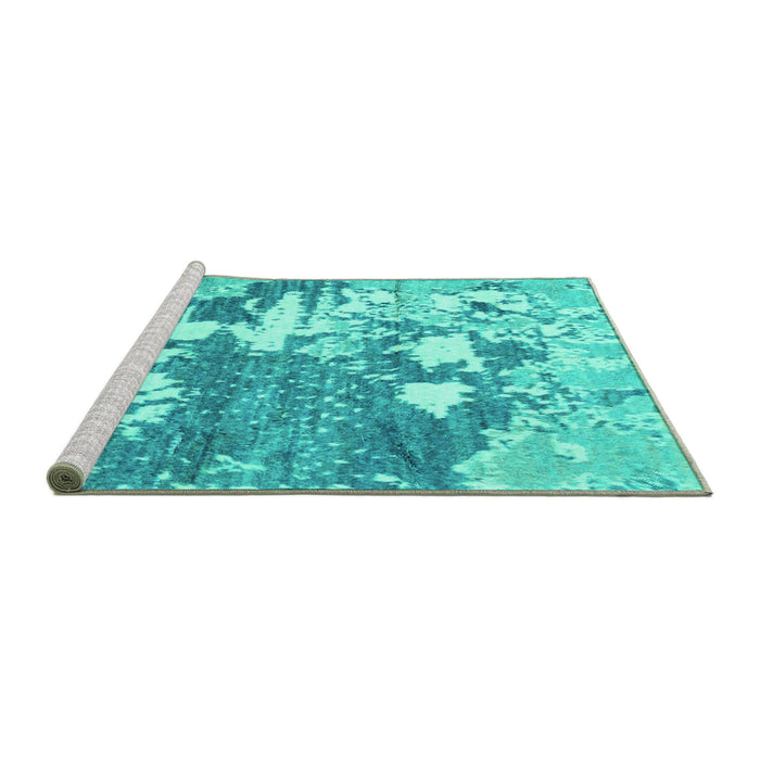 Sideview of Machine Washable Abstract Turquoise Modern Area Rugs, wshabs2544turq