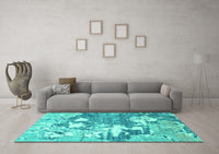 Machine Washable Abstract Turquoise Modern Rug, wshabs2544turq