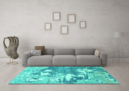 Machine Washable Abstract Turquoise Modern Area Rugs in a Living Room,, wshabs2544turq
