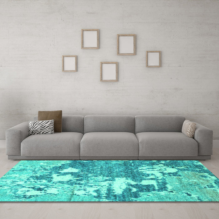 Machine Washable Abstract Turquoise Modern Area Rugs in a Living Room,, wshabs2544turq