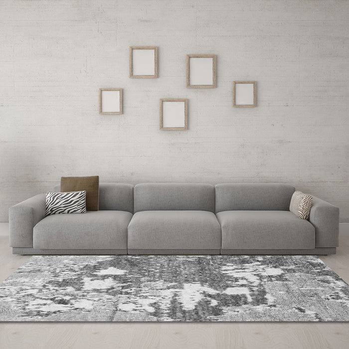 Machine Washable Abstract Gray Modern Rug in a Living Room,, wshabs2544gry