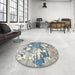 Round Machine Washable Abstract Slate Gray Rug in a Office, wshabs2544