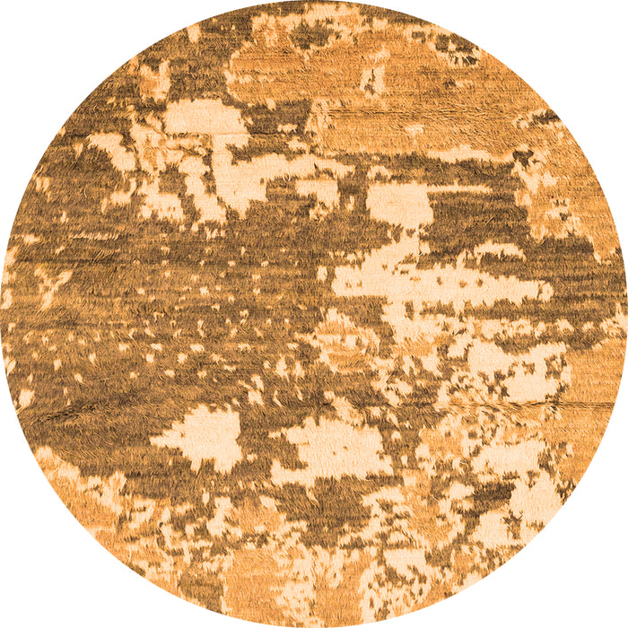 Round Machine Washable Abstract Orange Modern Area Rugs, wshabs2544org
