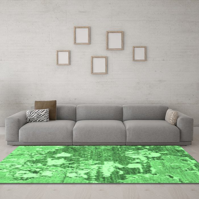 Machine Washable Abstract Emerald Green Modern Area Rugs in a Living Room,, wshabs2544emgrn