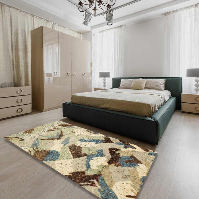 Machine Washable Abstract Brown Rug in a Bedroom, wshabs2545