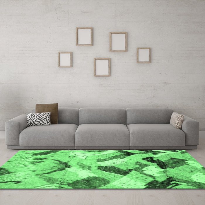 Machine Washable Abstract Emerald Green Modern Area Rugs in a Living Room,, wshabs2545emgrn