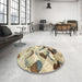 Round Machine Washable Abstract Brown Rug in a Office, wshabs2545