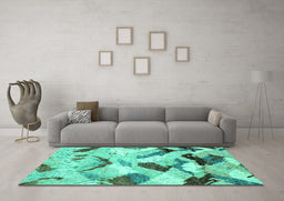 Machine Washable Abstract Turquoise Modern Area Rugs in a Living Room,, wshabs2545turq