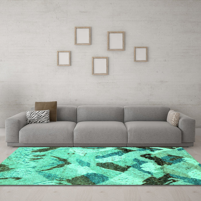 Machine Washable Abstract Turquoise Modern Area Rugs in a Living Room,, wshabs2545turq