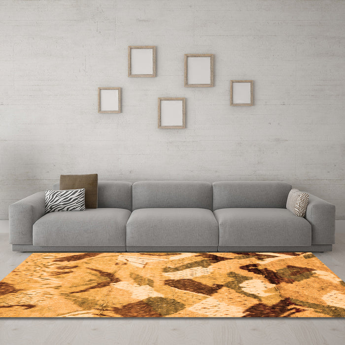 Machine Washable Abstract Orange Modern Area Rugs in a Living Room, wshabs2545org