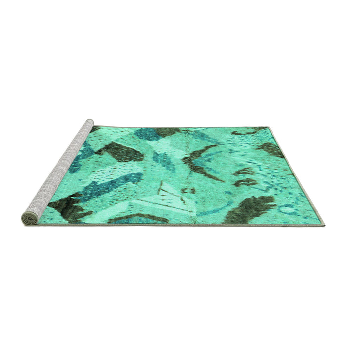 Sideview of Machine Washable Abstract Turquoise Modern Area Rugs, wshabs2545turq