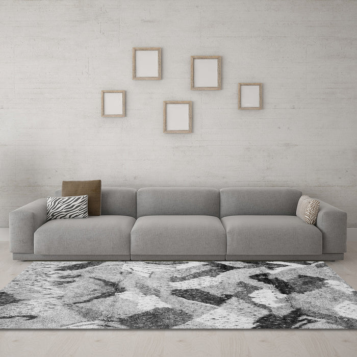 Machine Washable Abstract Gray Modern Rug in a Living Room,, wshabs2545gry