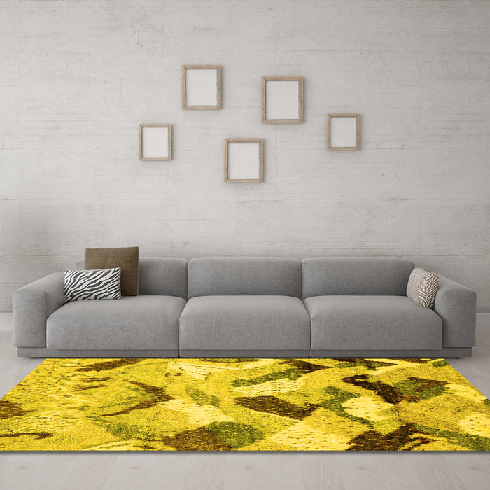 Machine Washable Abstract Yellow Modern Rug in a Living Room, wshabs2545yw