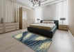 Abstract Dark Blue Grey Blue Modern Rug in a Bedroom, abs2546