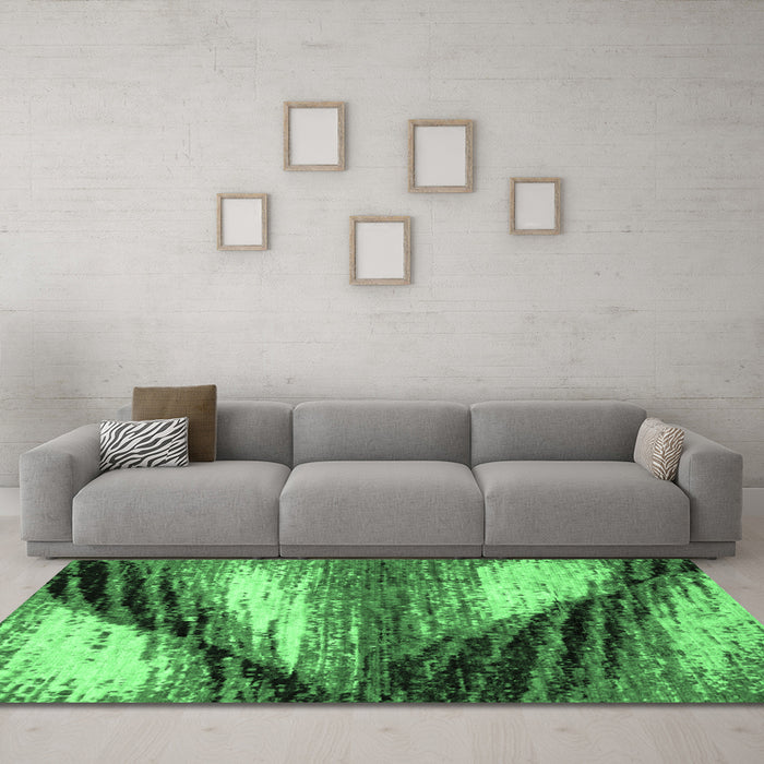 Machine Washable Abstract Emerald Green Modern Area Rugs in a Living Room,, wshabs2546emgrn
