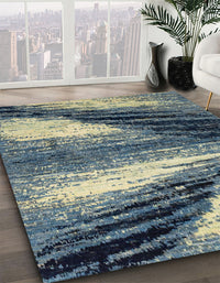 Abstract Dark Blue Grey Blue Modern Rug, abs2546