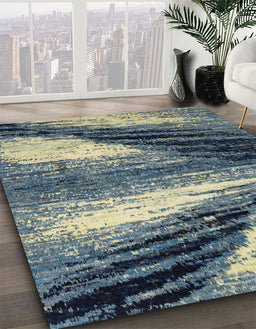 Machine Washable Abstract Dark Blue Grey Blue Rug in a Family Room, wshabs2546