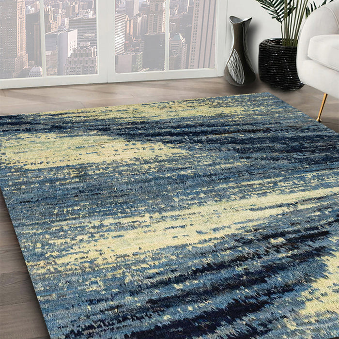 Machine Washable Abstract Dark Blue Grey Blue Rug in a Family Room, wshabs2546