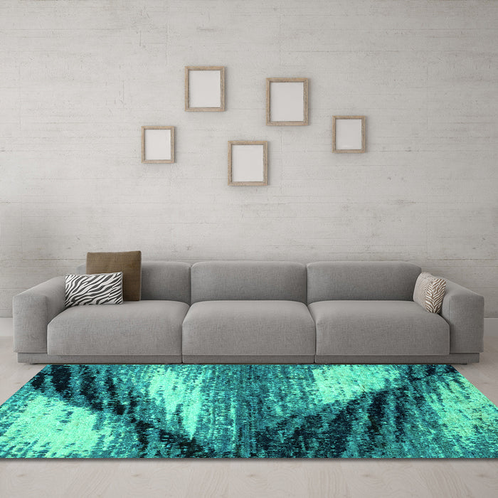 Machine Washable Abstract Turquoise Modern Area Rugs in a Living Room,, wshabs2546turq