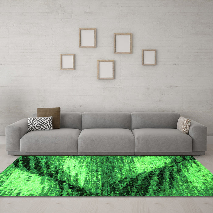 Machine Washable Abstract Green Modern Area Rugs in a Living Room,, wshabs2546grn
