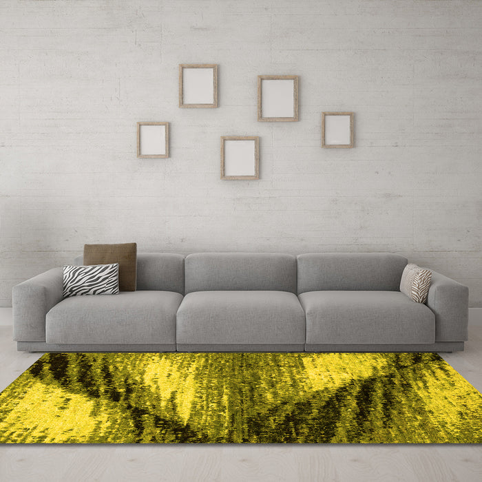 Machine Washable Abstract Yellow Modern Rug in a Living Room, wshabs2546yw