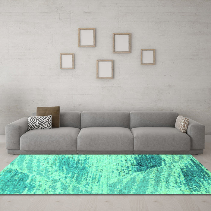 Machine Washable Abstract Turquoise Modern Area Rugs in a Living Room,, wshabs2547turq