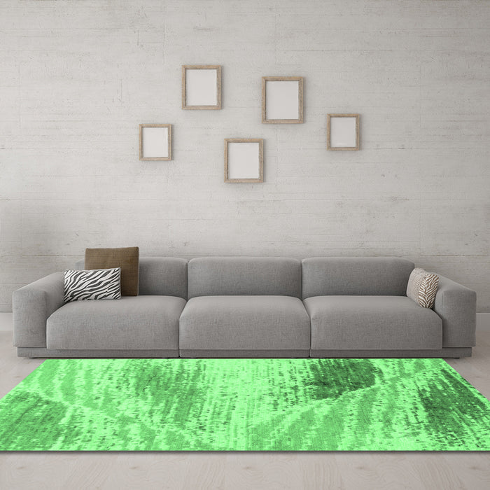 Machine Washable Abstract Emerald Green Modern Area Rugs in a Living Room,, wshabs2547emgrn